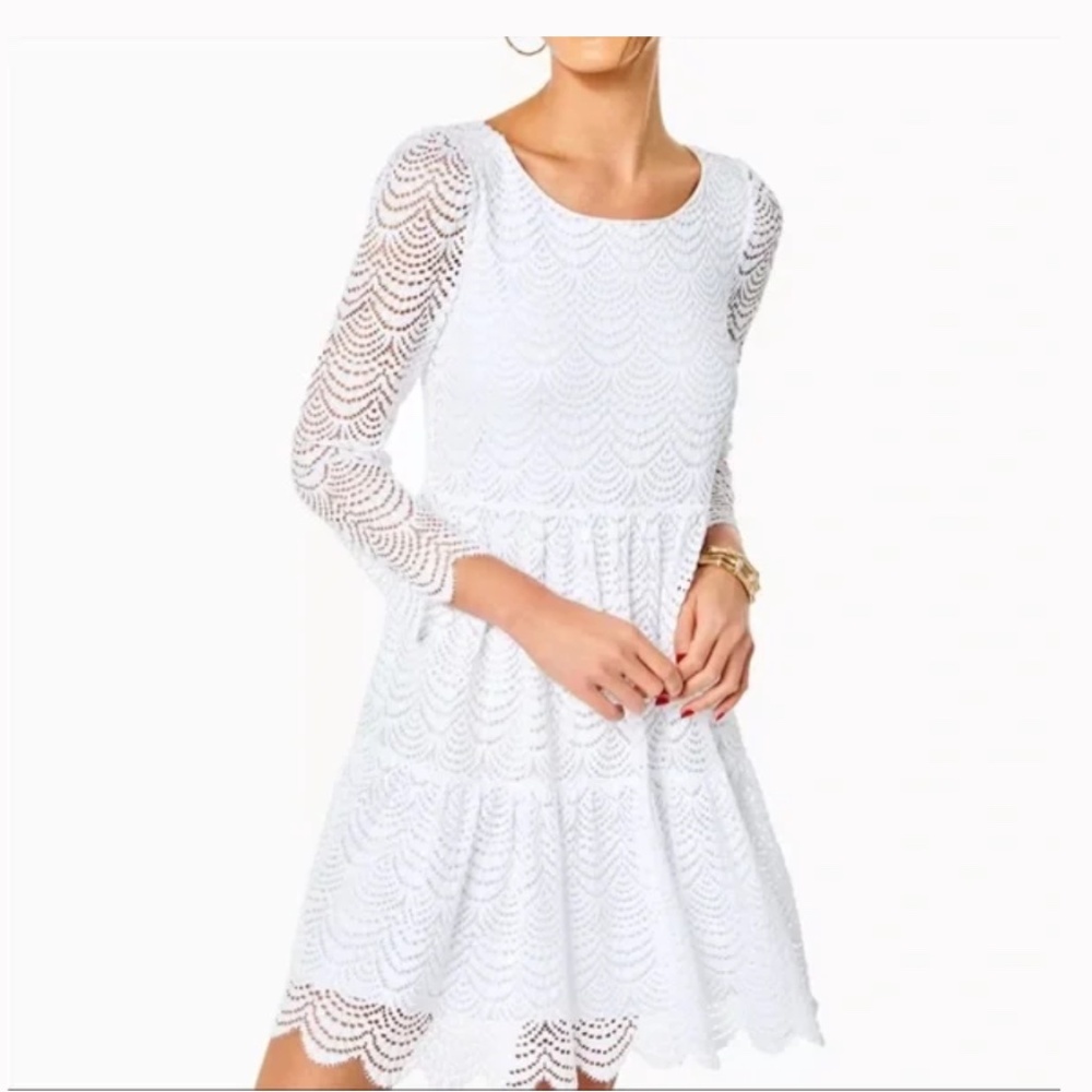 Lilly Pulitzer Geanna Dress in Resort White Scalloped She’ll Lace Sz M NWT